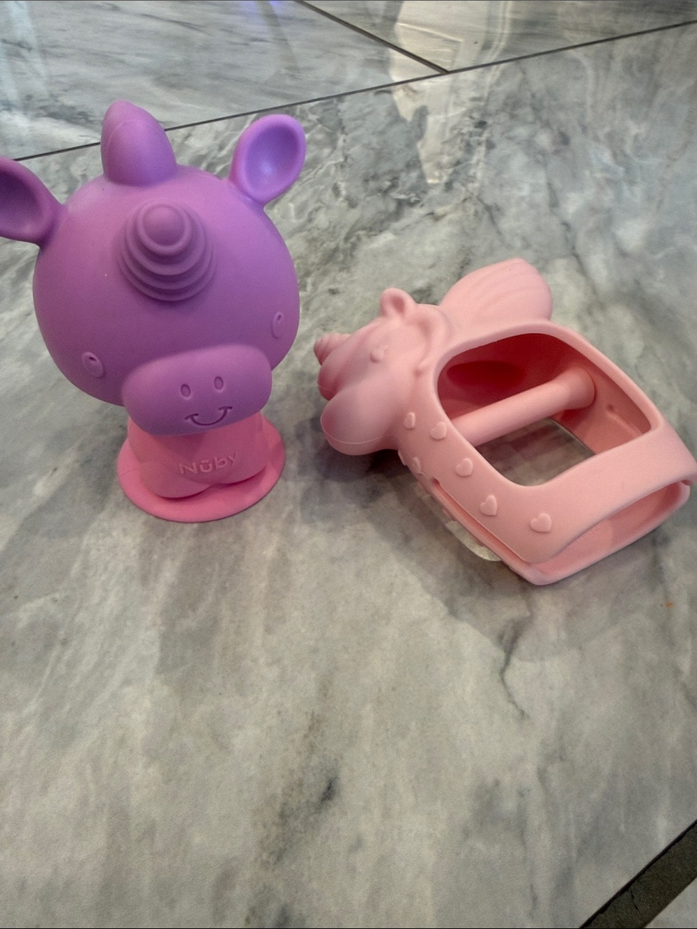 Pink & Purple Giraffe Teether Duo - Soft Silicone Baby Teethers